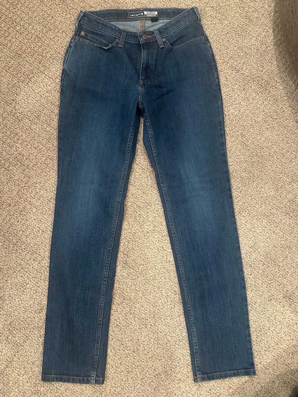 Carhartt Women's Dark Blue Straight-Leg Jeans Size 2